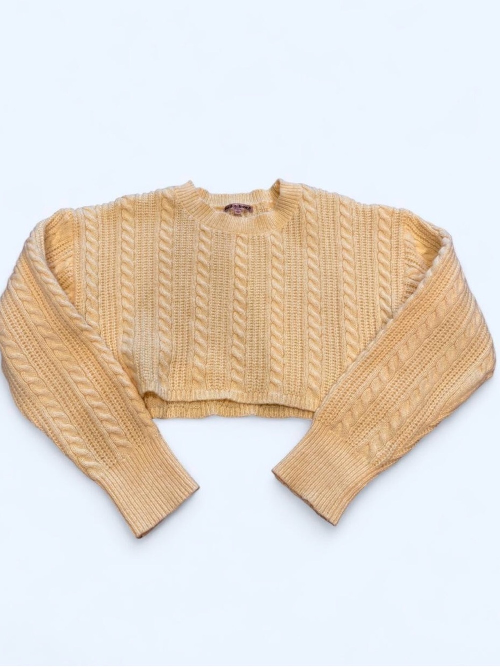 Cropped Cable-Knit Sweater - butter yellow